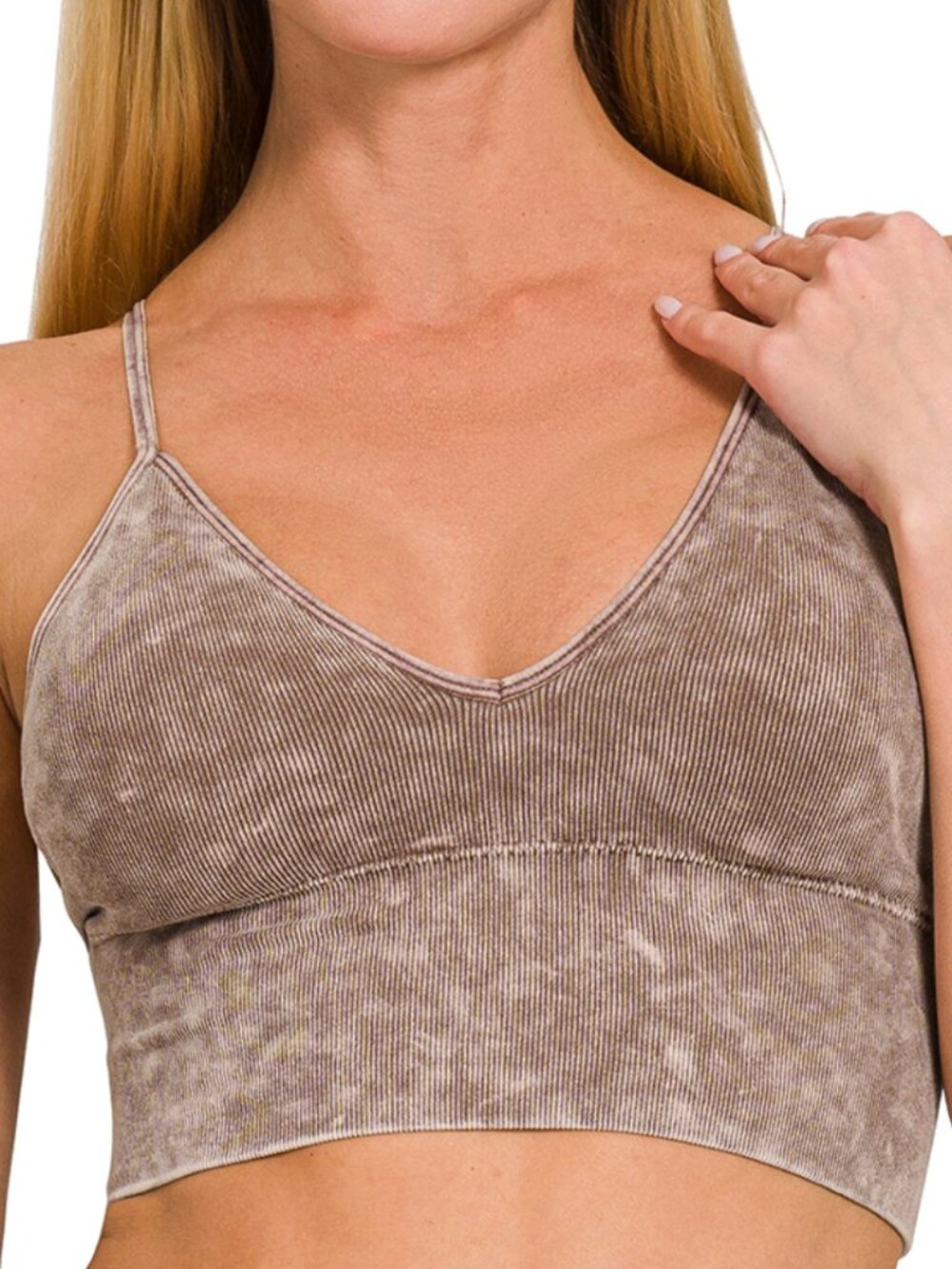 Washed Ribbed Seamless Bra Padded Tank Top in Mocha